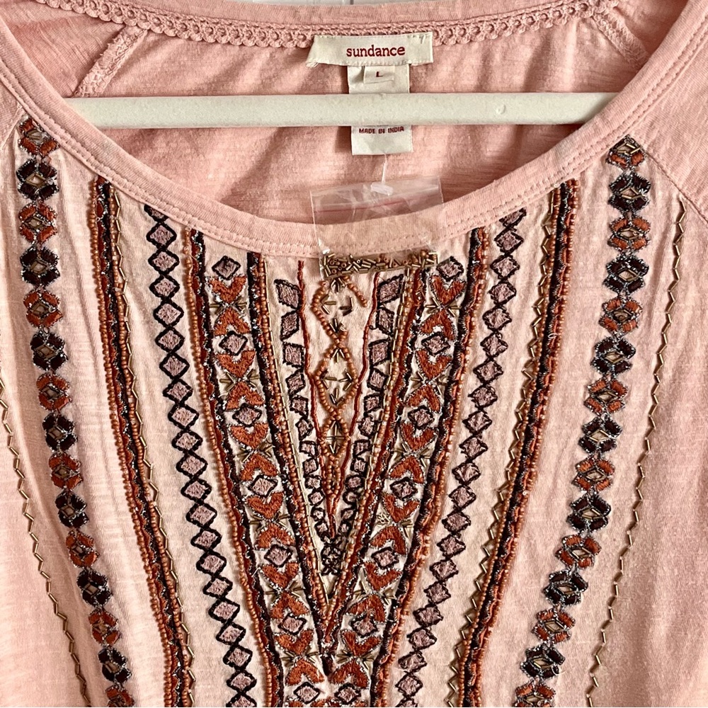NWOT Sundance Boho Beaded Blush Pink Shirt w/Lace Detail on Sleeves - Picture 3 of 6